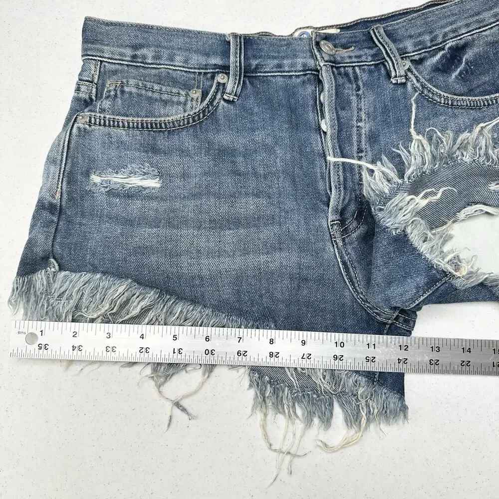 We The Free People Shorts Womens 26 Blue Denim Button Fly Distress Anthropologie